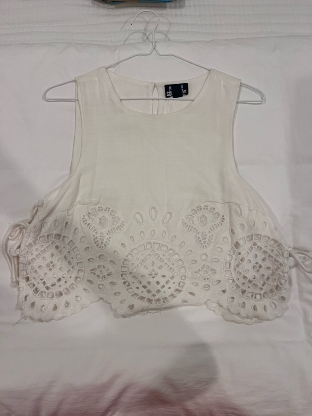 Future Colletive White Eyelet Cropped Tank Top